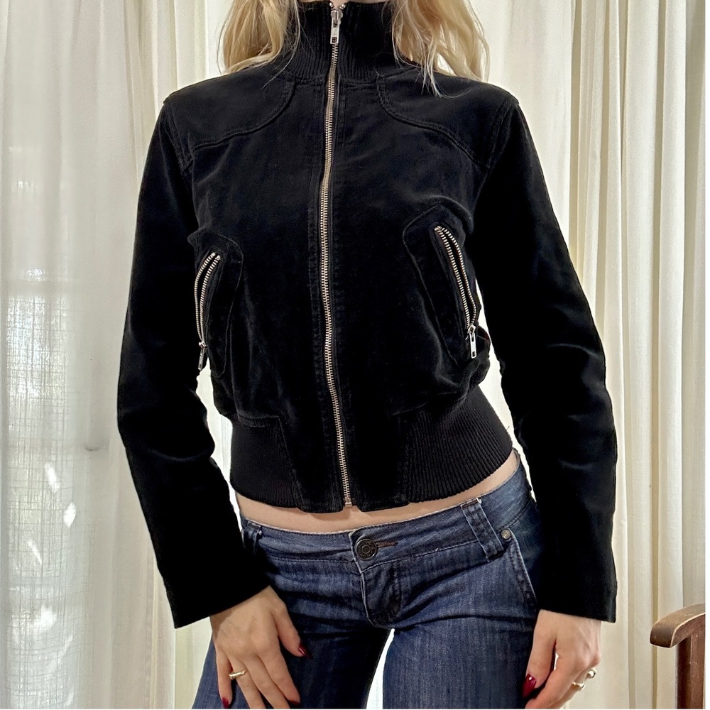 Vintage y2k black corduroy zip up jacket